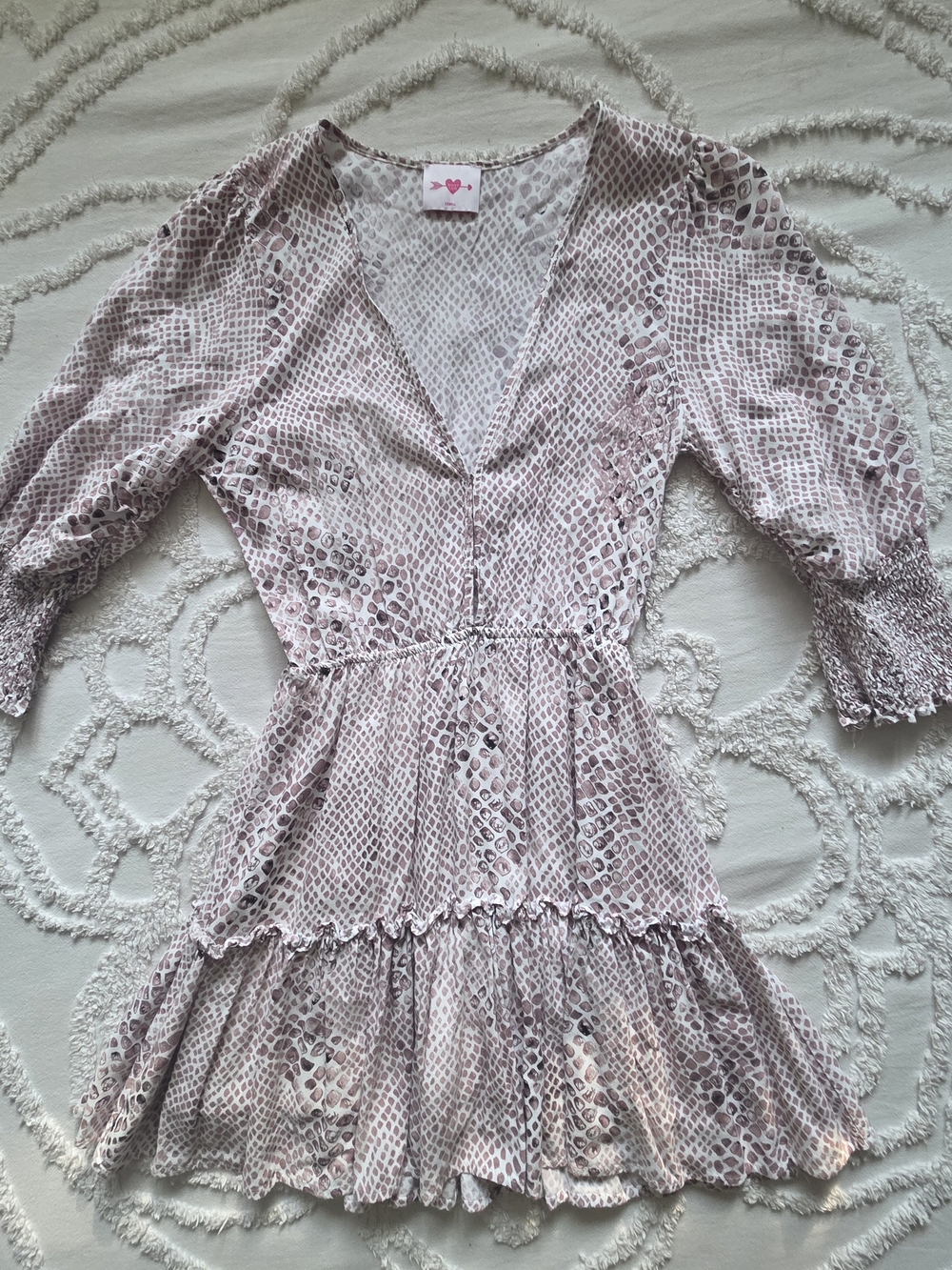 Buddy Love XS Pink/Grey Snake Print Smocked Ruffle Bronx Mini Dress
